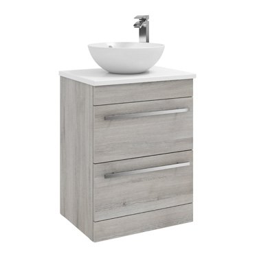 Furniture & Mirrors Purity 600mm Floor Standing 2 Drawer Unit With Ceramic Worktop & Sit On Bowl - Grey Ash H 855 X W 600 X D 450 (Excluding Basin)