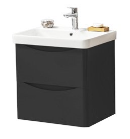 Furniture & Mirrors Arc 600mm Wall Mounted 2 Drawer Unit & Ceramic Basin - Matt Graphite H 600 X W 600 X D 460