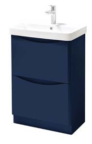 CAYO 600MM FLOOR STANDING 2 DRAWER UNIT & CERAMIC BASIN - BLUE H 840 X W 600 X D 460 FUR482CA -FUR149ME